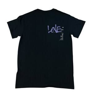 Glass Cypress Purple Love Graphic Black S/S Tee Hand Stitched Stars Small NWOT